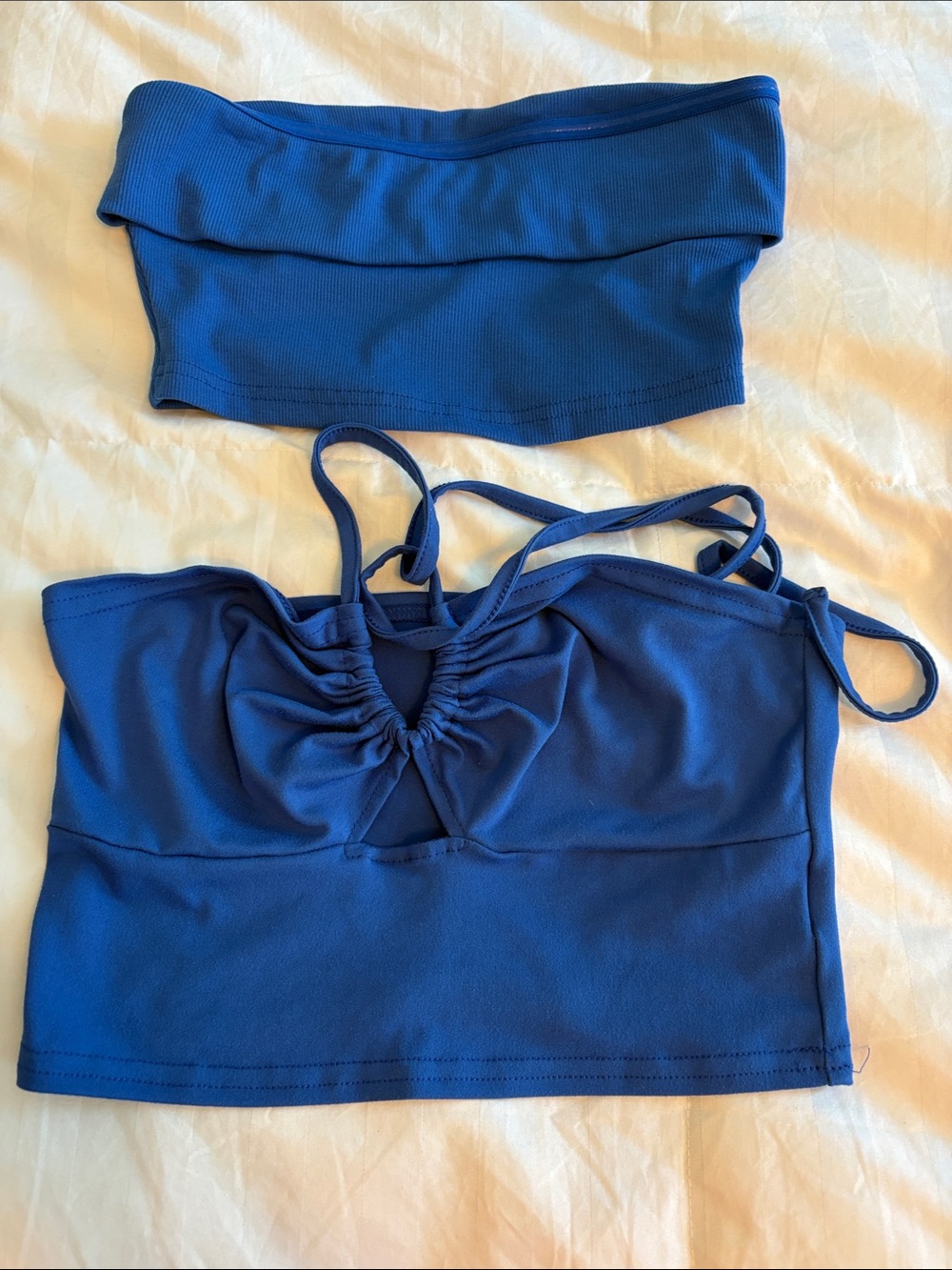 Blue Strapless & Strappy Crop Top Set